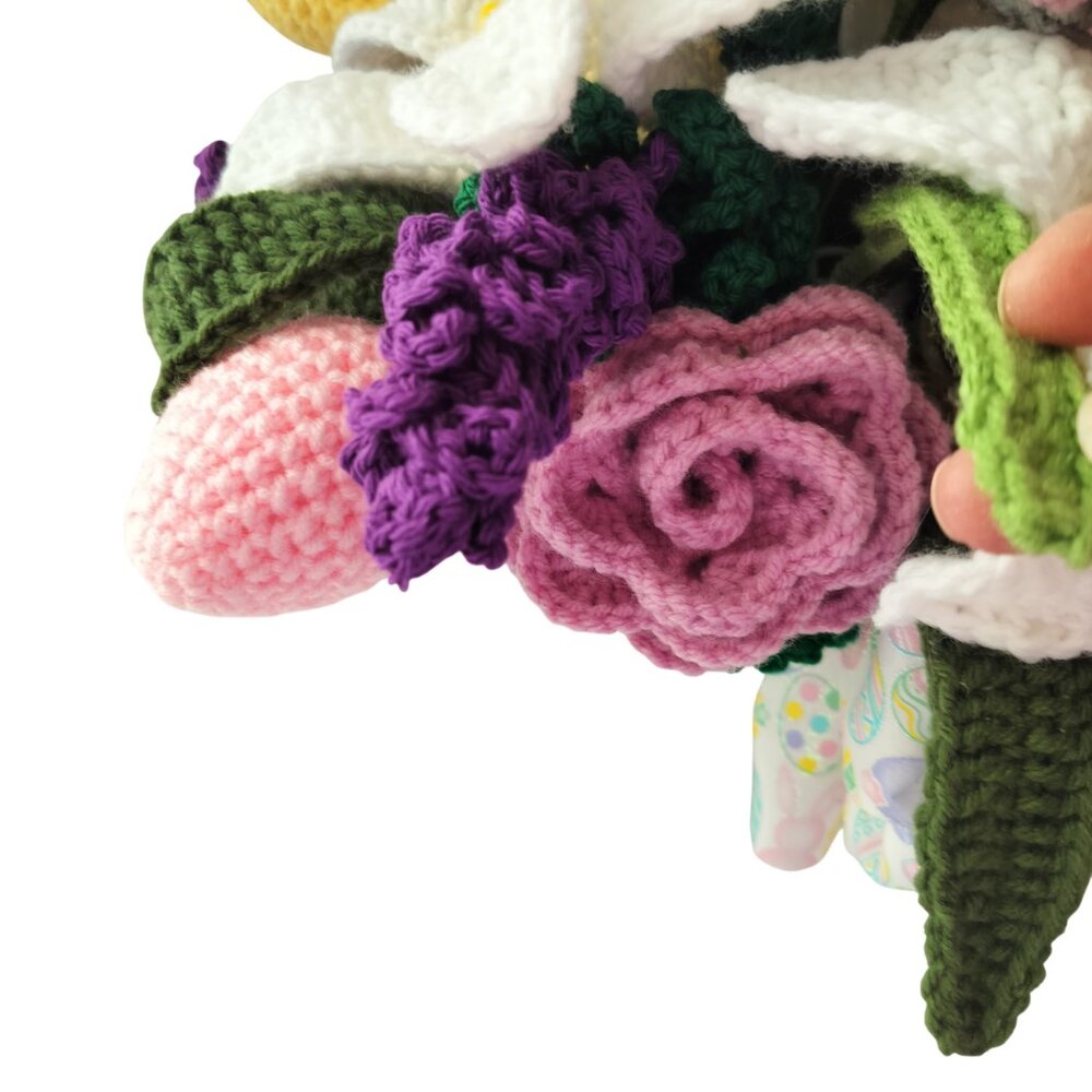 Easter Centerpiece Bouquet In Plastic Vase with handmade Crochet Flowers with Bu - Picture 8 of 9